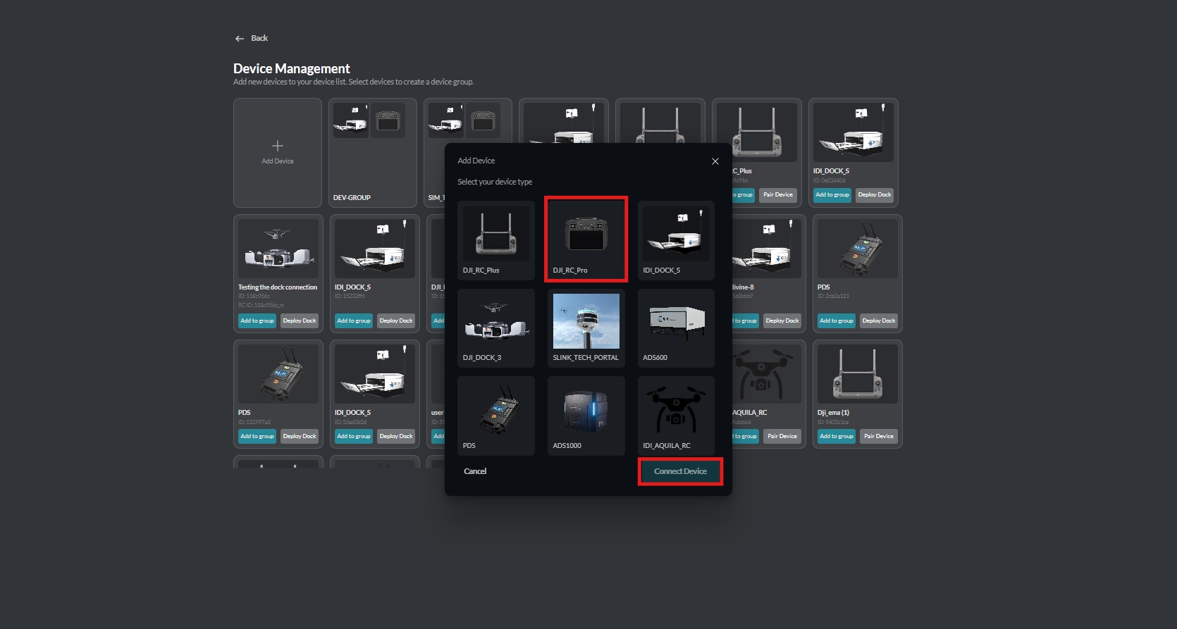 Device Select Modal
