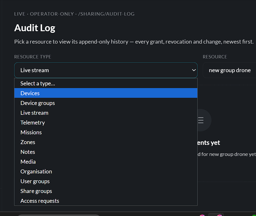 Resource type selection