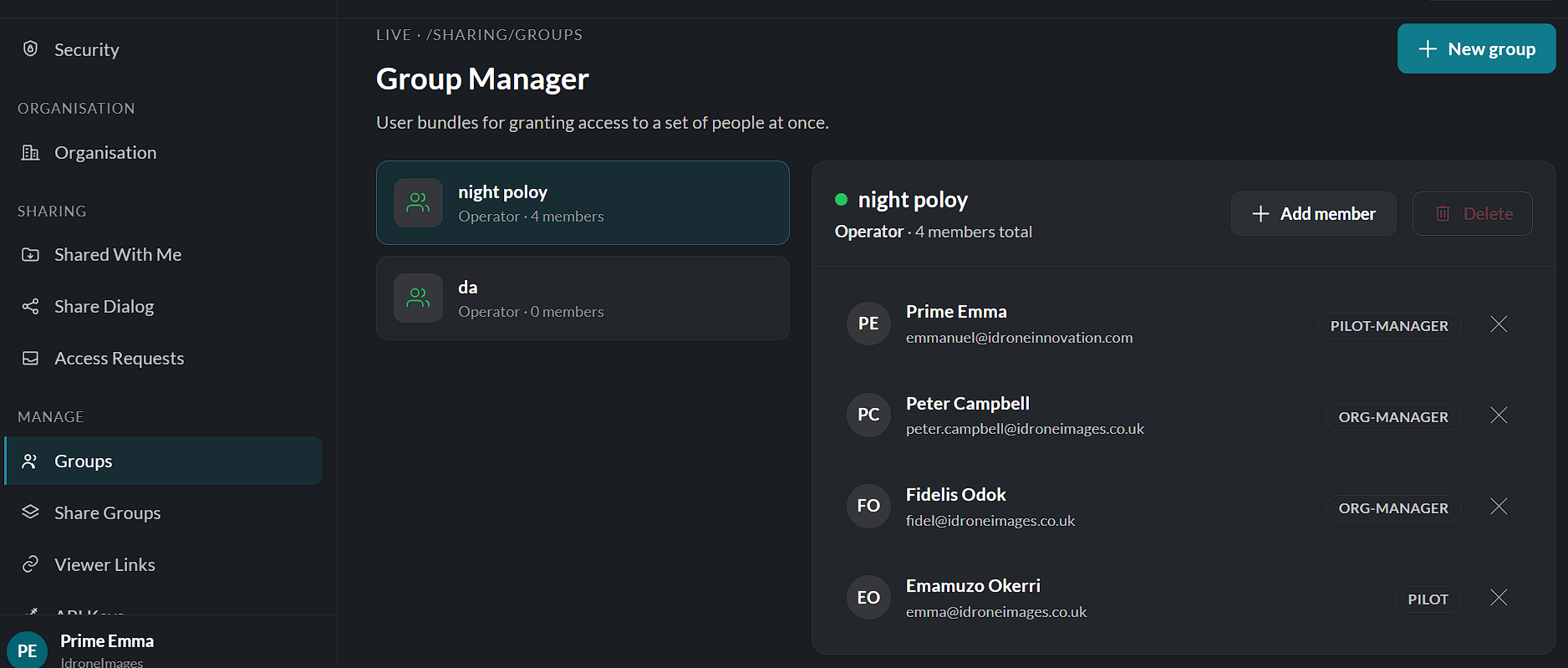 Select manage groups