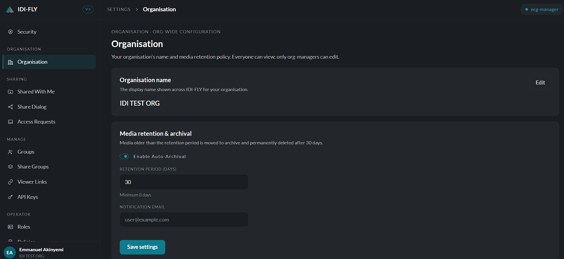 Select organisation