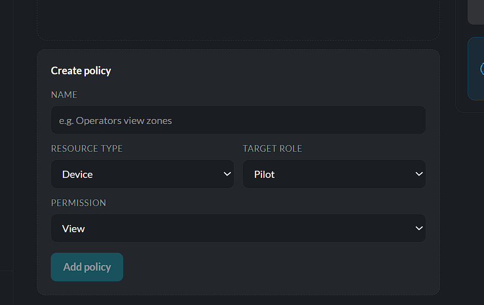 Create policy form