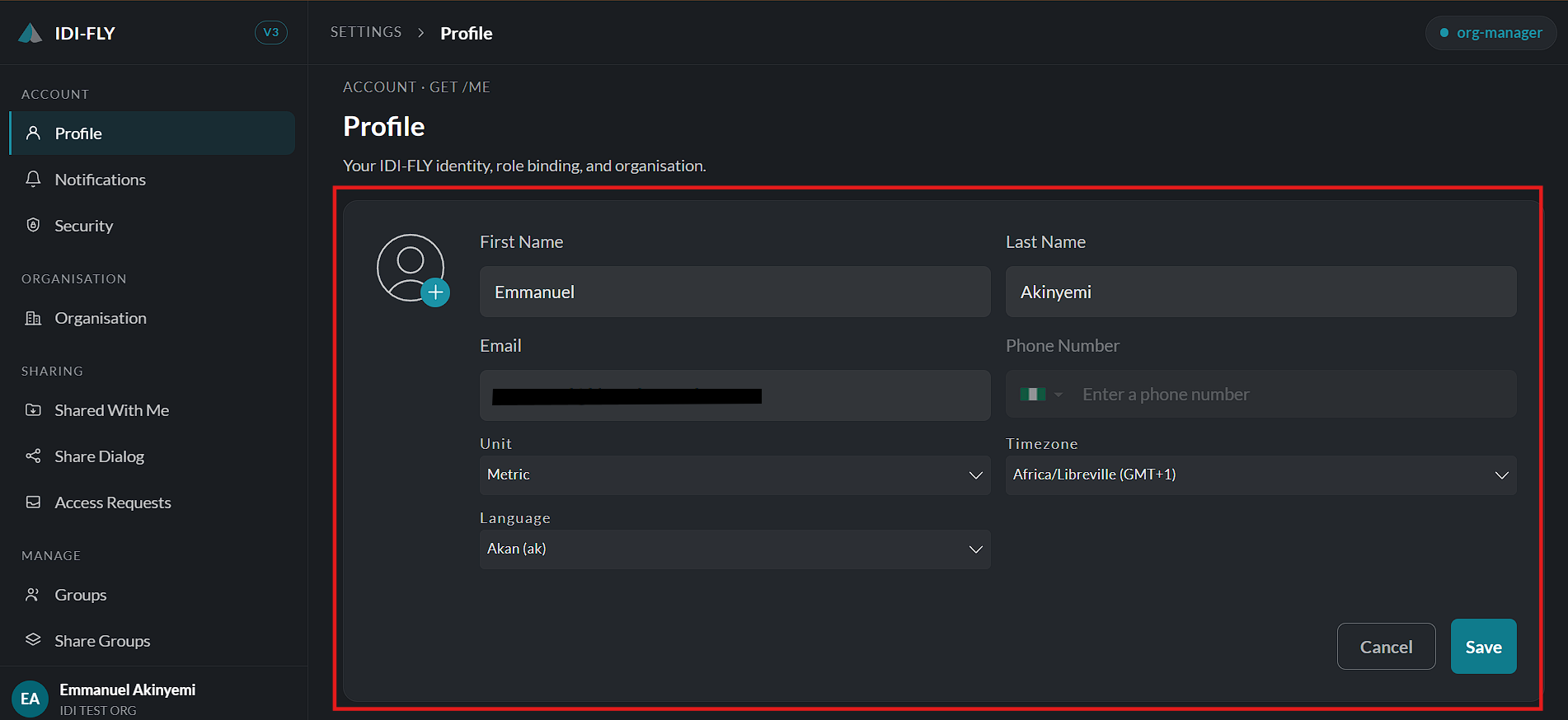 Edit profile