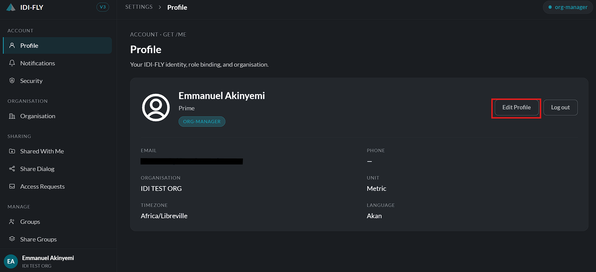 Select edit profile