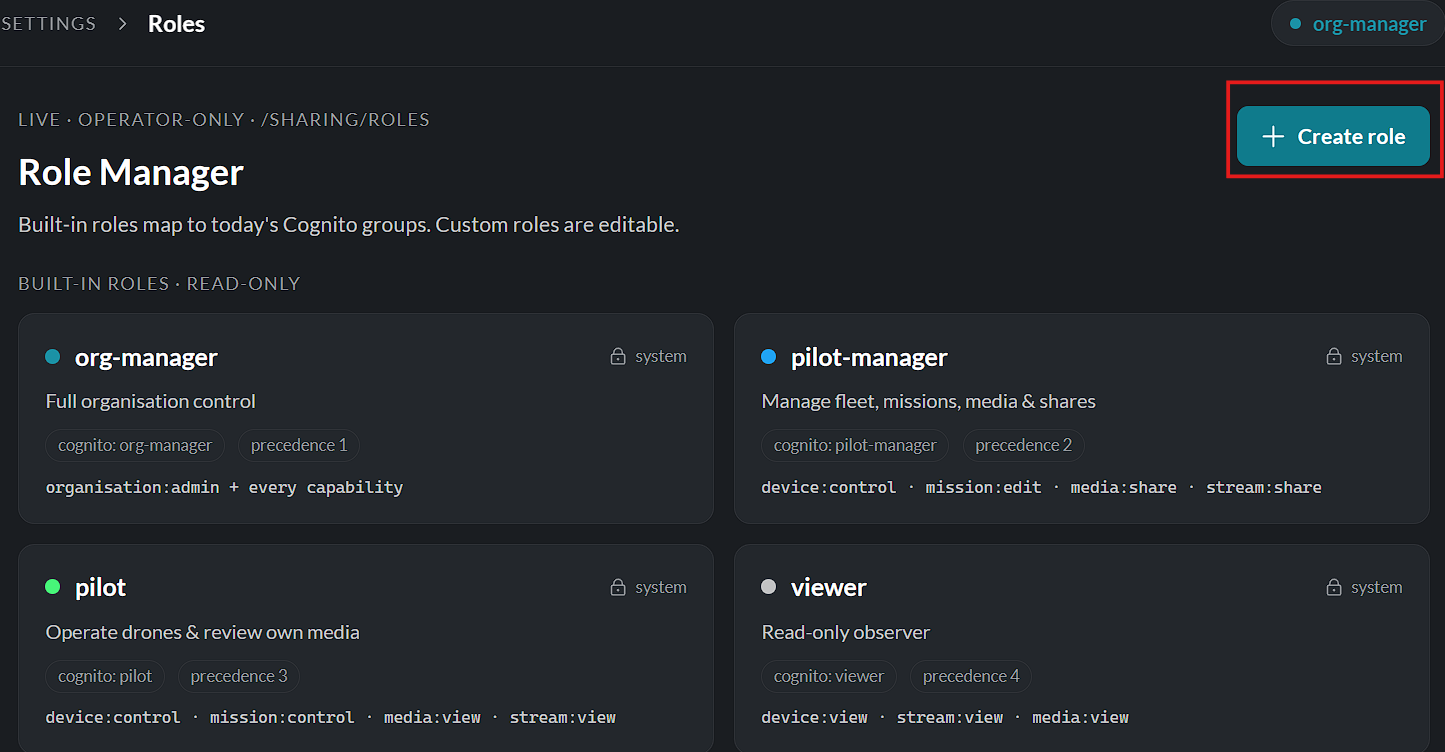 Create role button