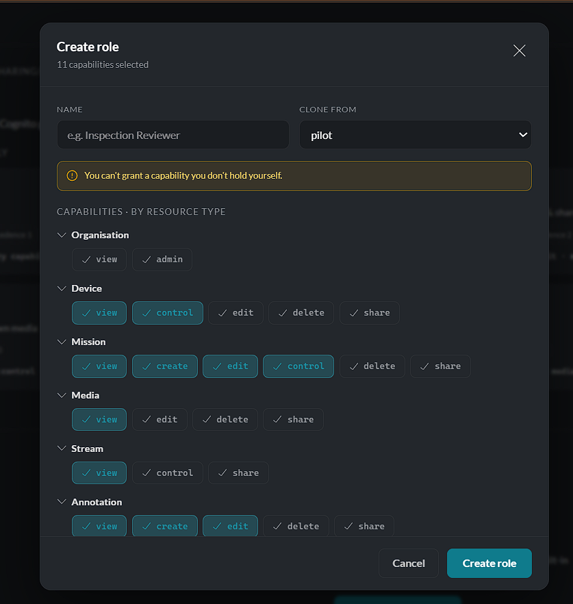 Create role modal
