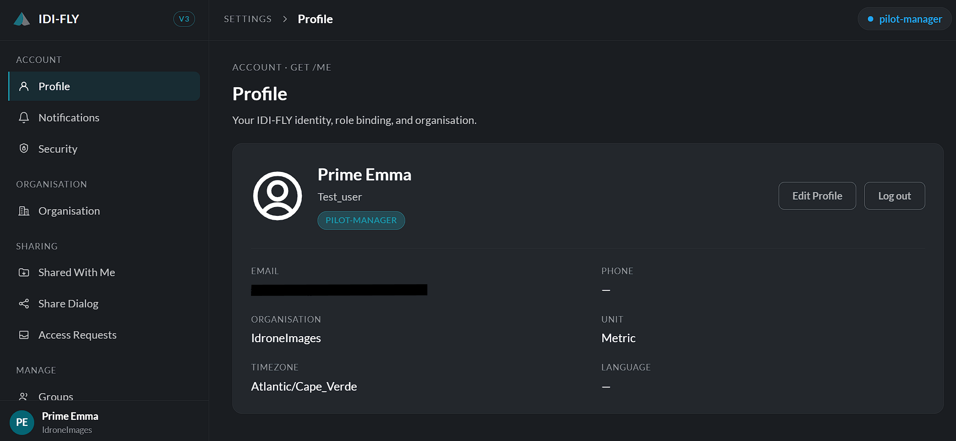 Settings screen