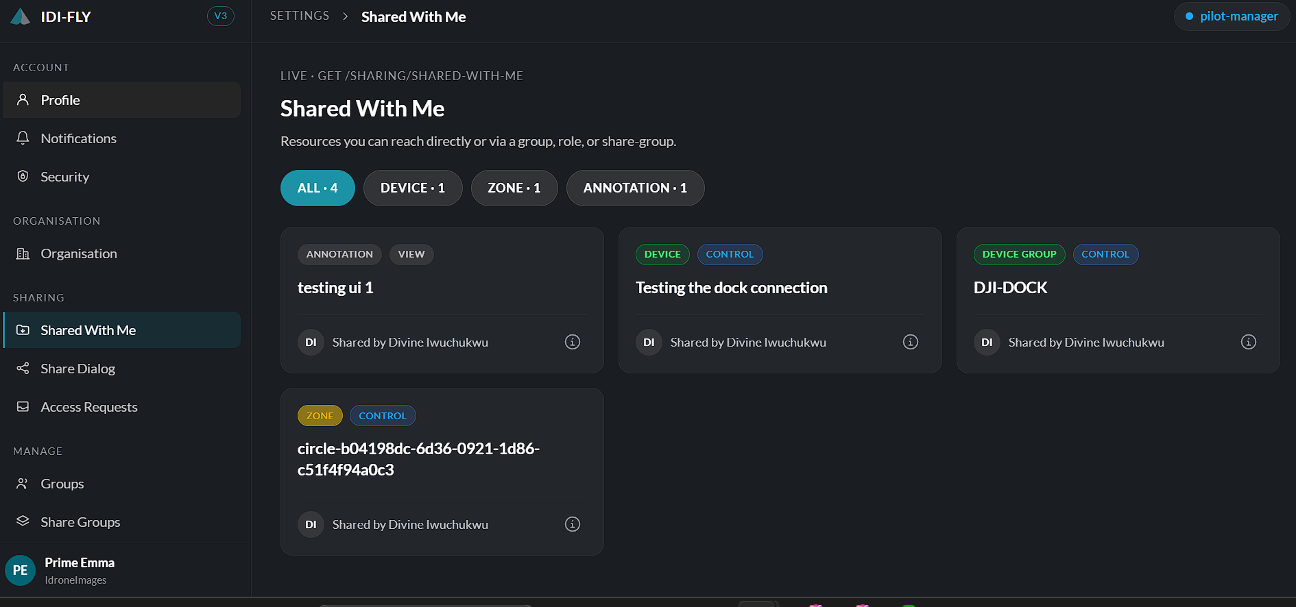Select shared with me screen
